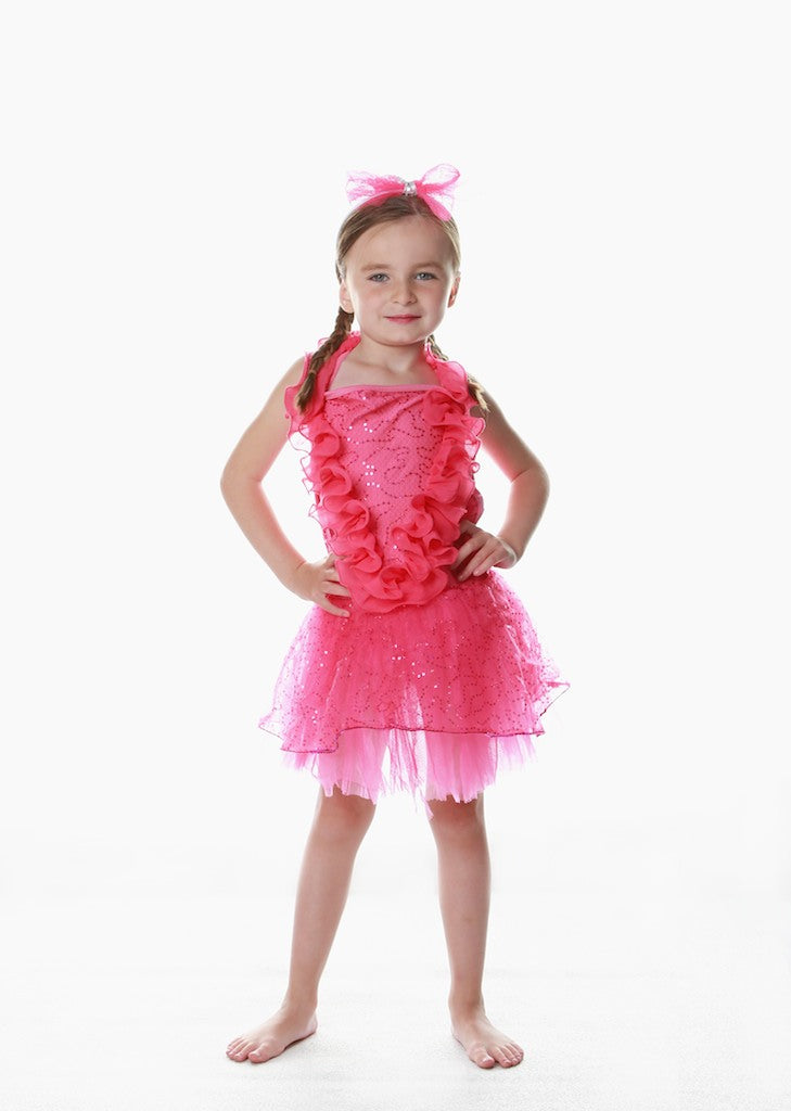 Pink Ruffle Sequin Frill Dress