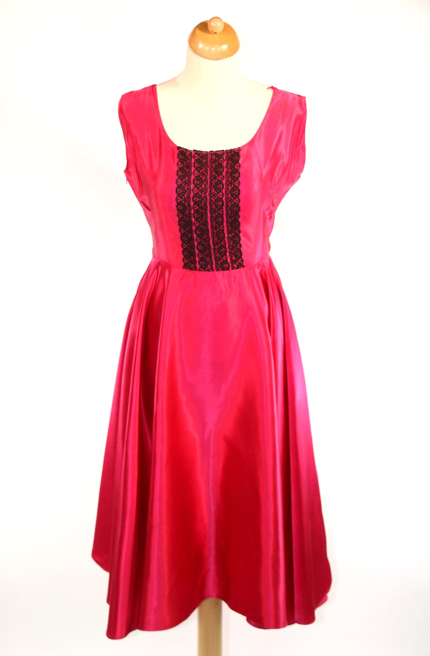 Pink Black Satin Saloon Dress