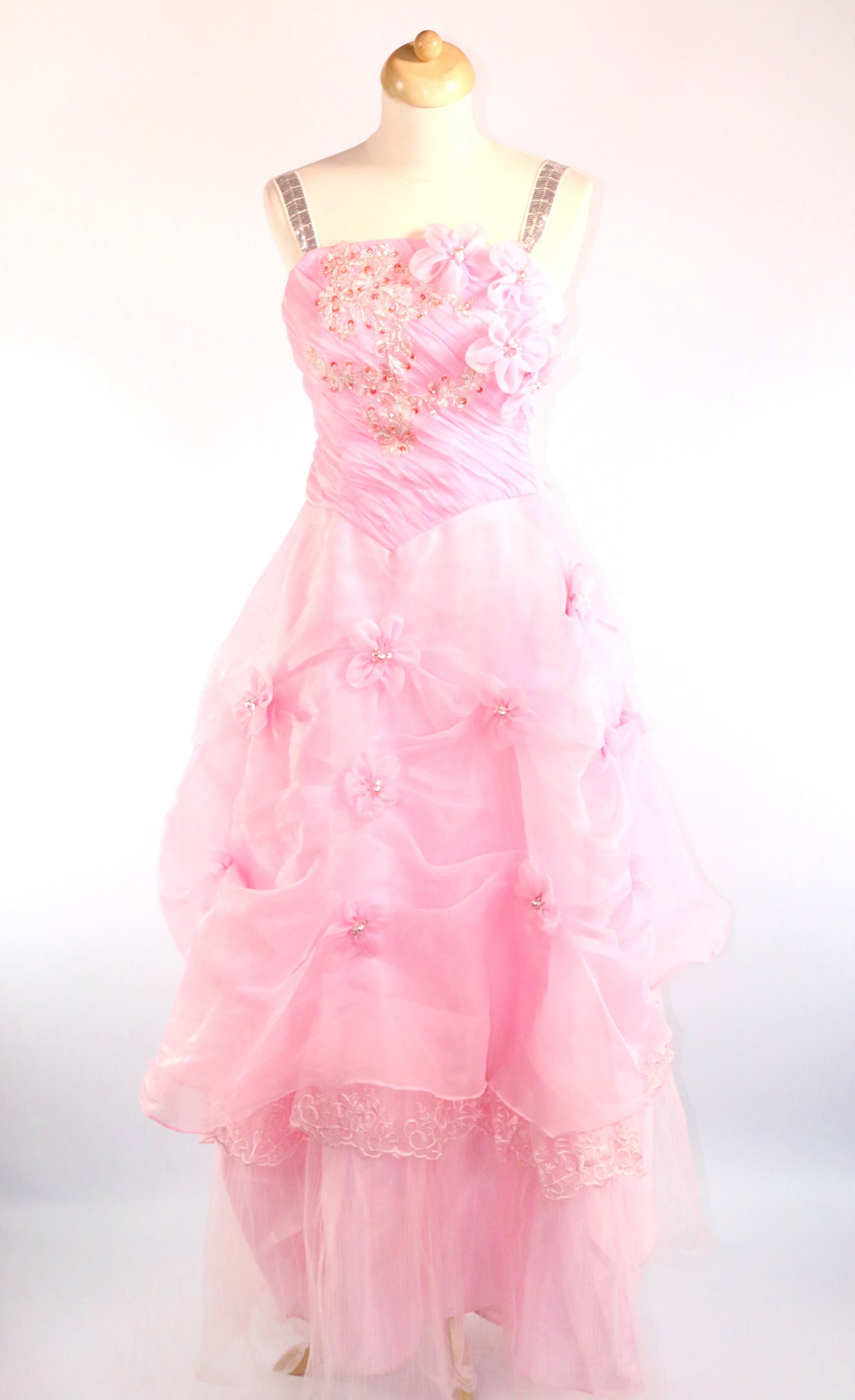 Pink Flower Motif Walkdown Ballgown
