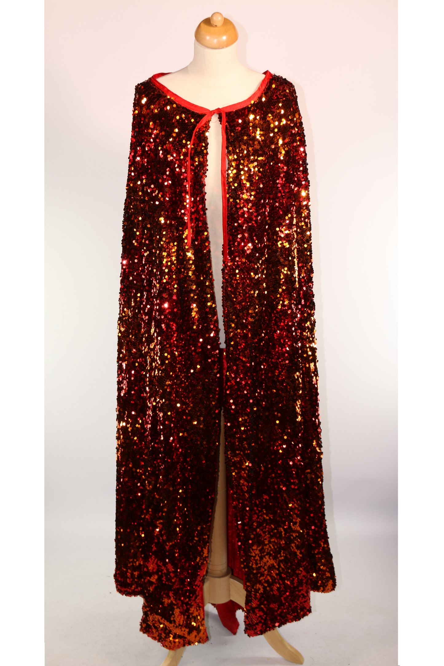 Red Burnt Orange Reversible Sequin Cape