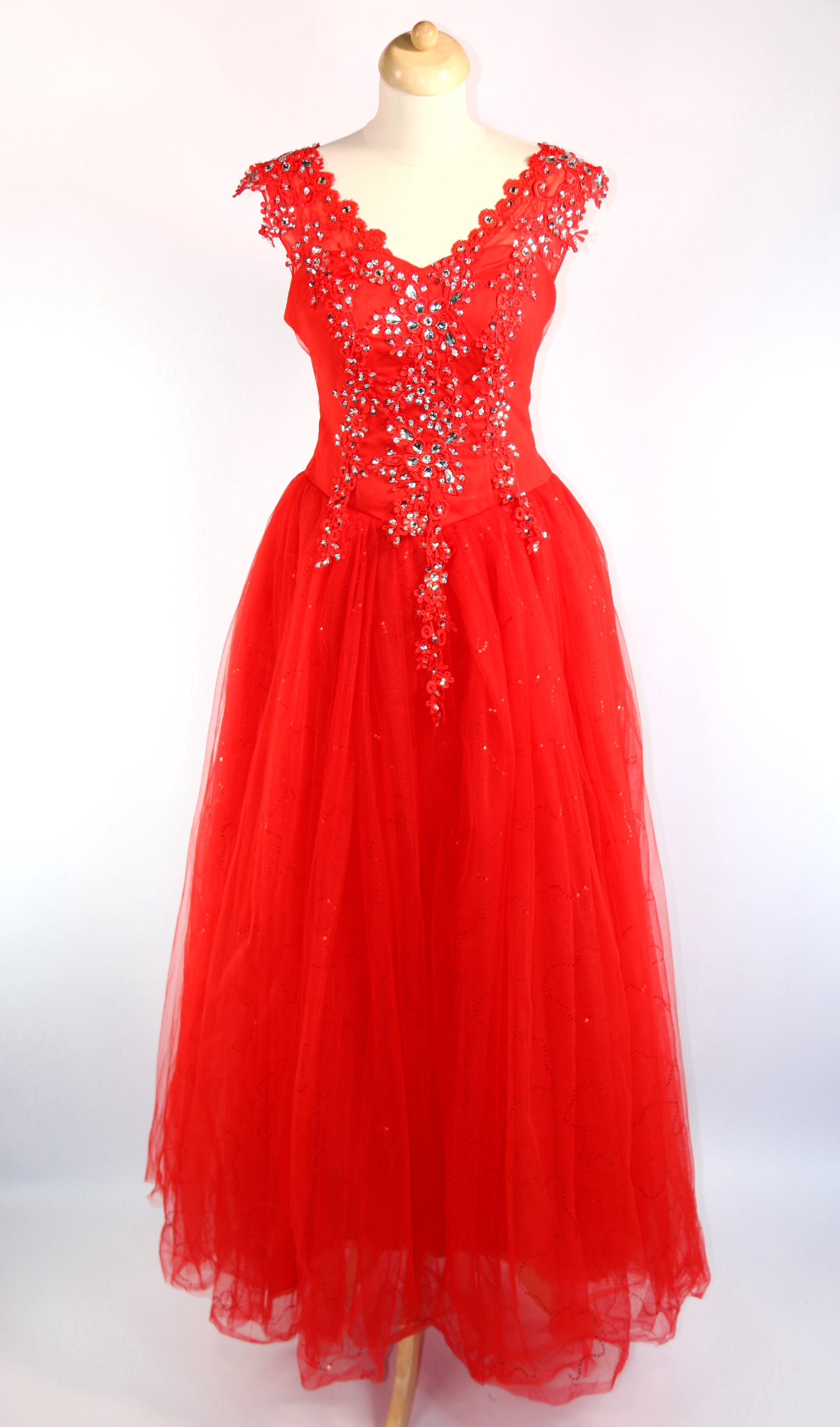Red Sequin Motif Walkdown Ballgown