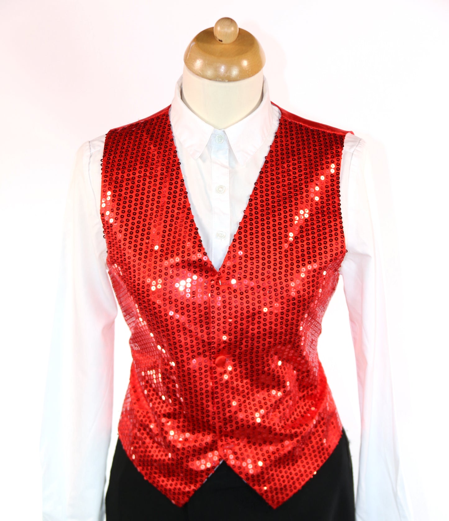 Red White Sequin Fishscale Waistcoat