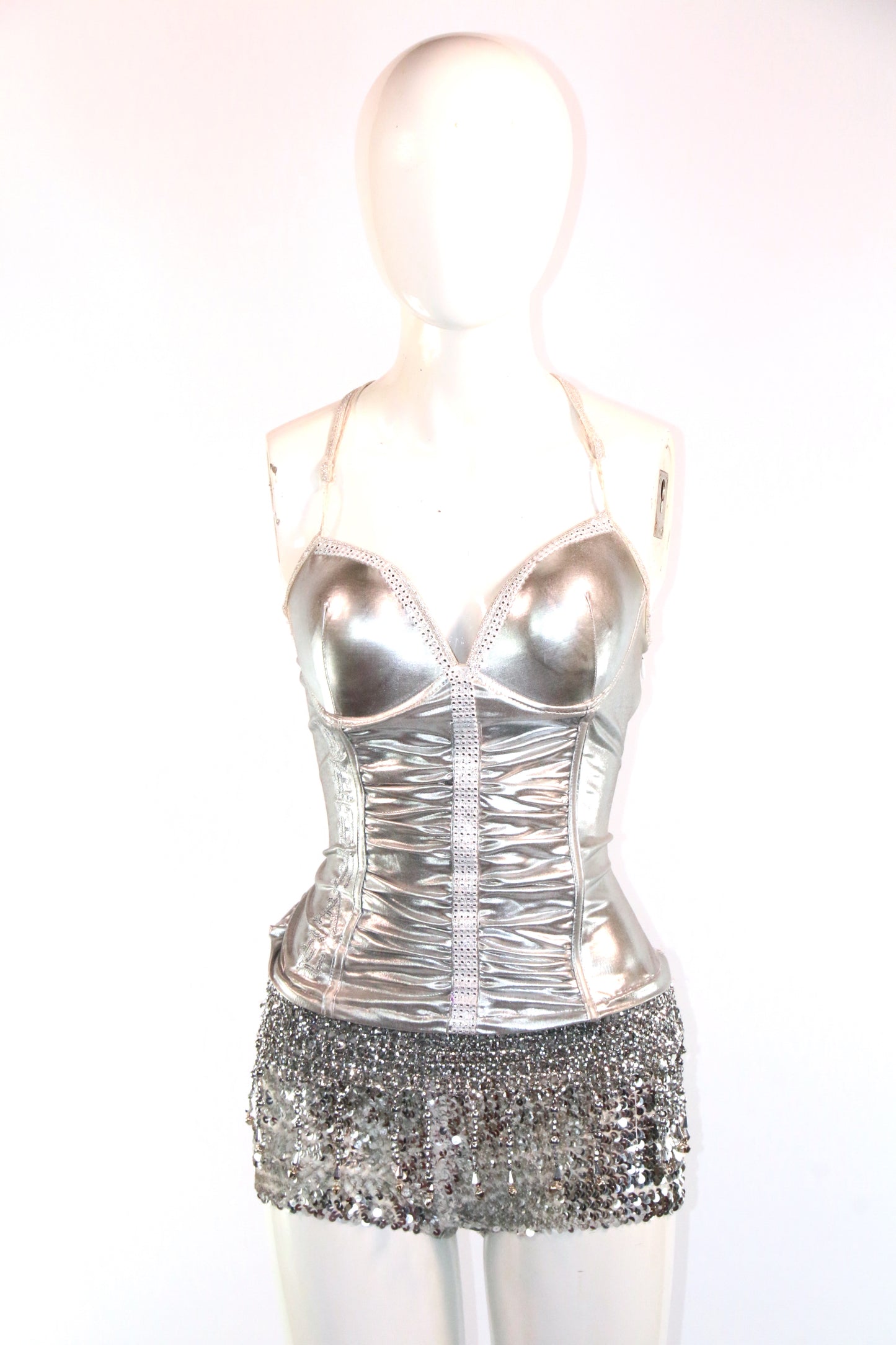 Silver Beaded Fembot Corset