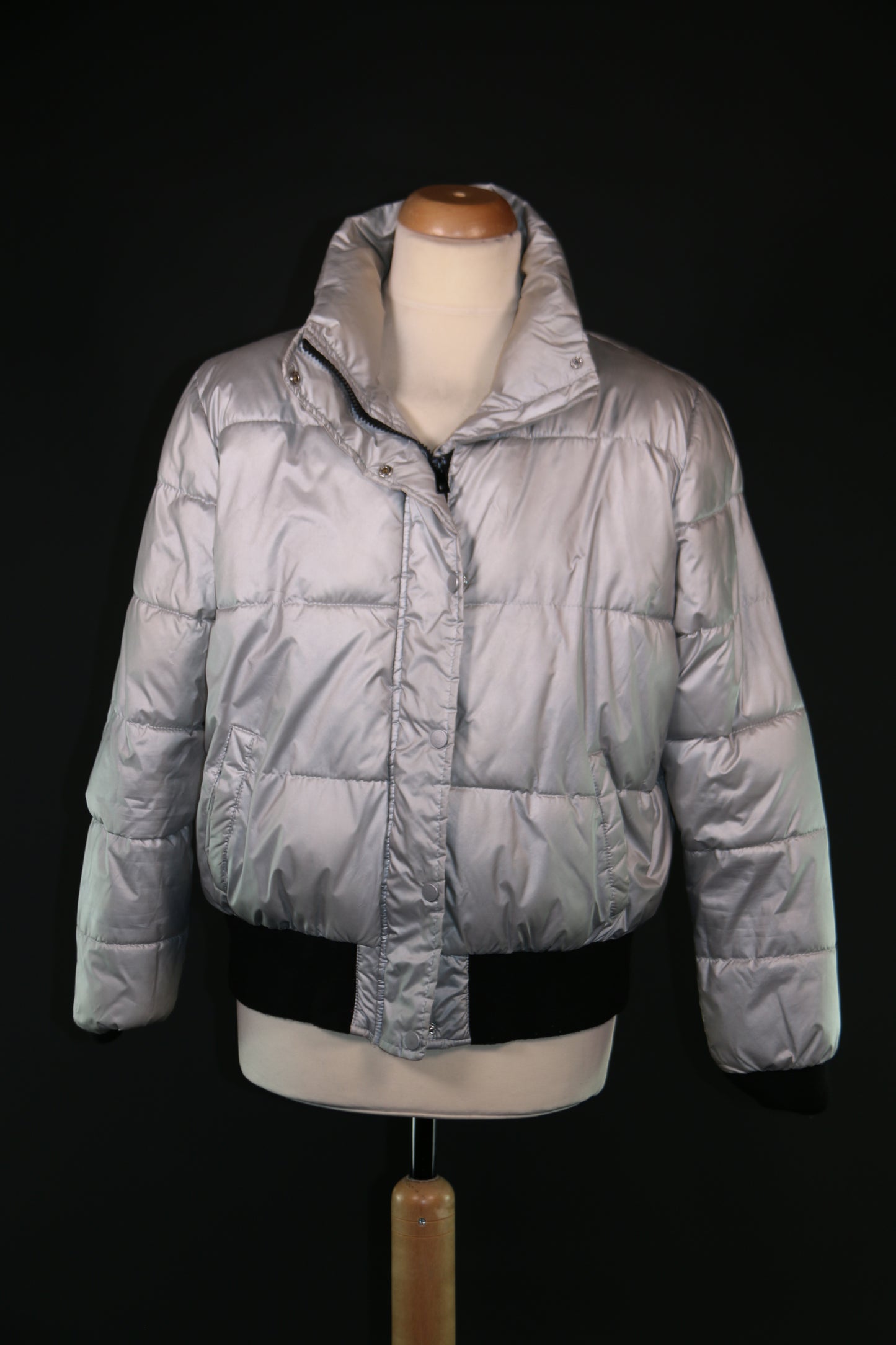 Silver Bomber Jacket Puffer Coat