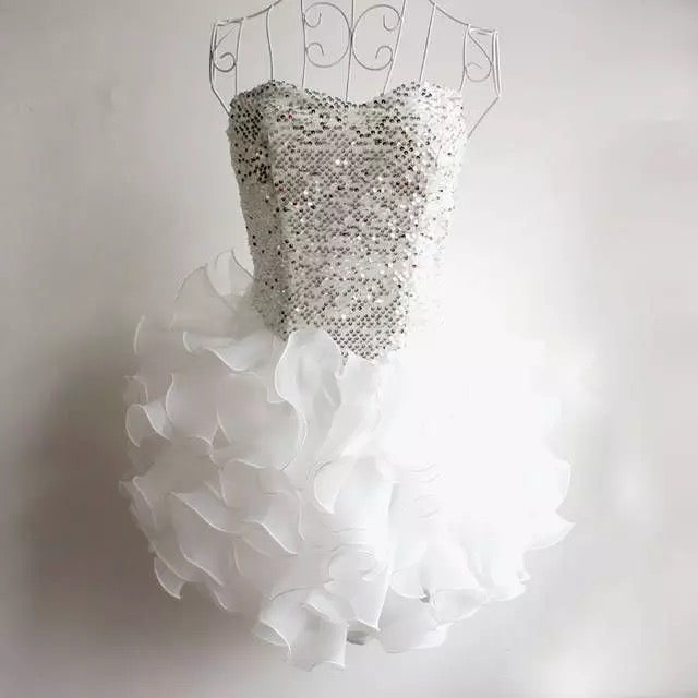 White Silver Puffball Dress