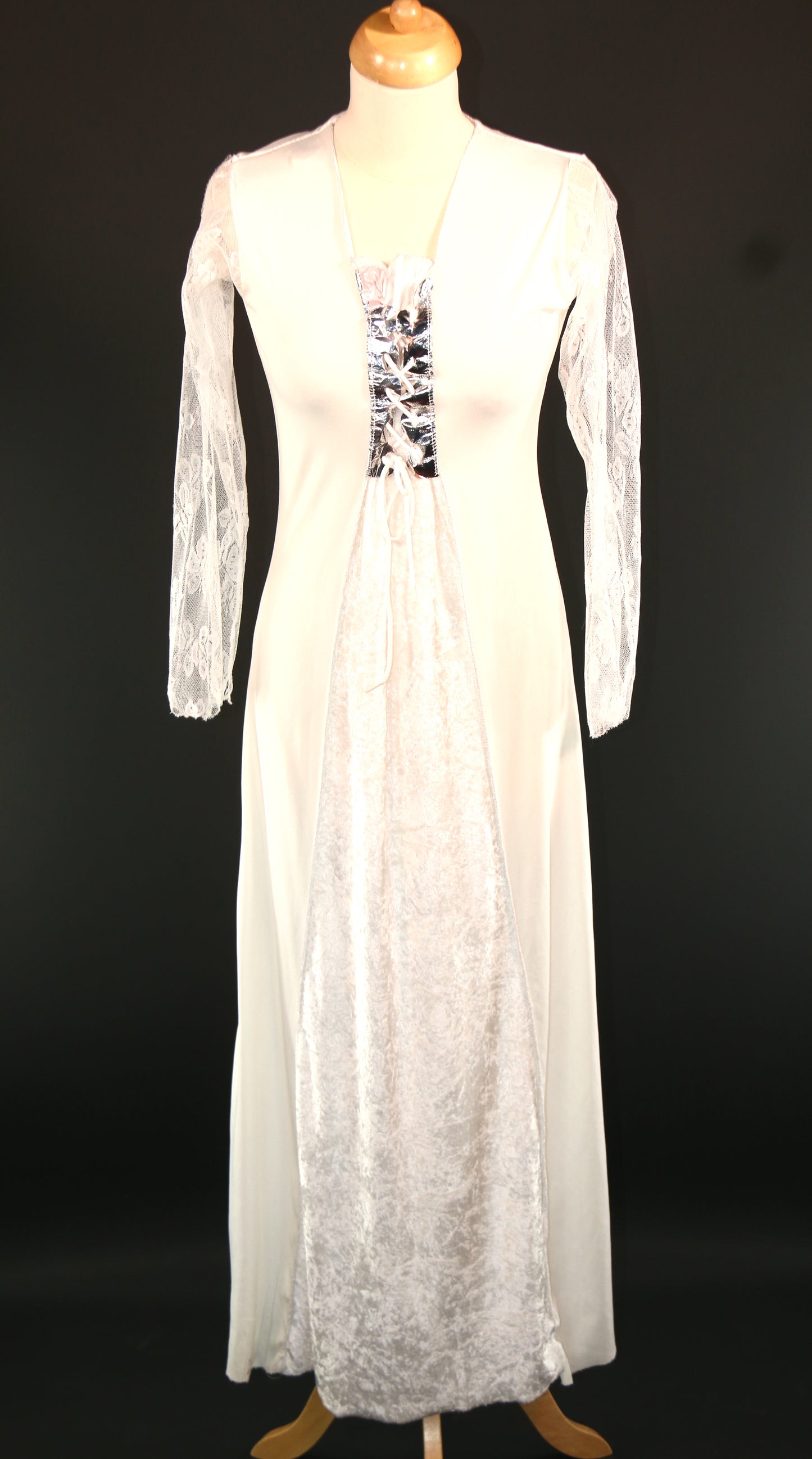 White Silver Lace Medieval Gothic Long Dress