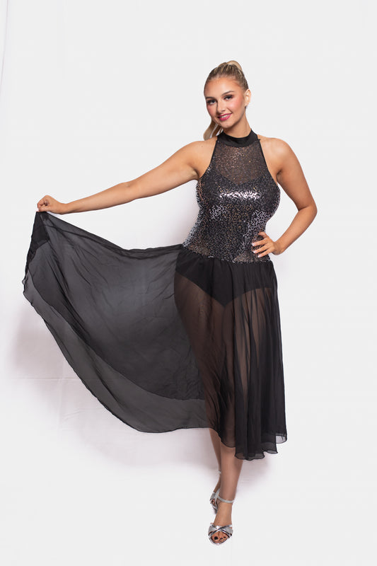 Black Chiffon Silver Top Dress