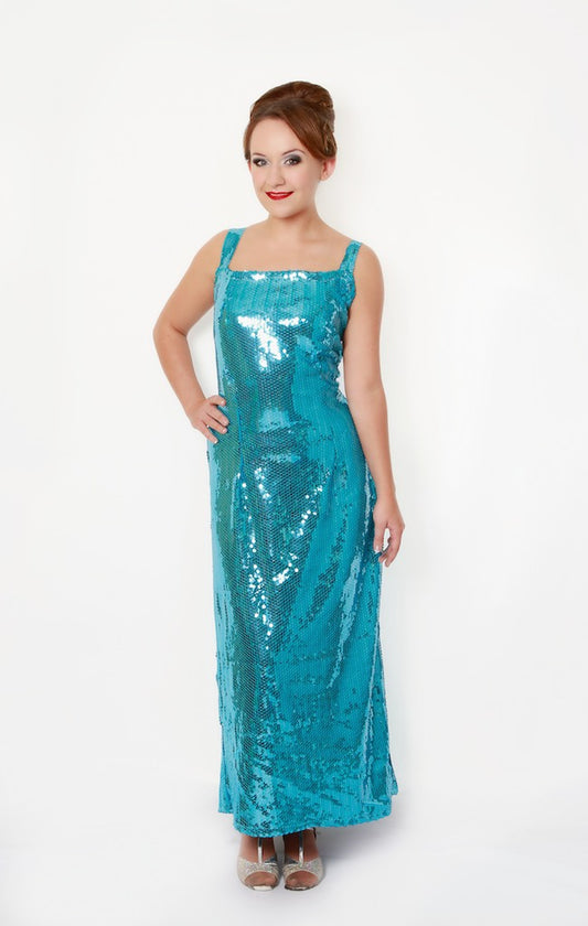 Aqua  Long Dreamgirl Fishscale Dress