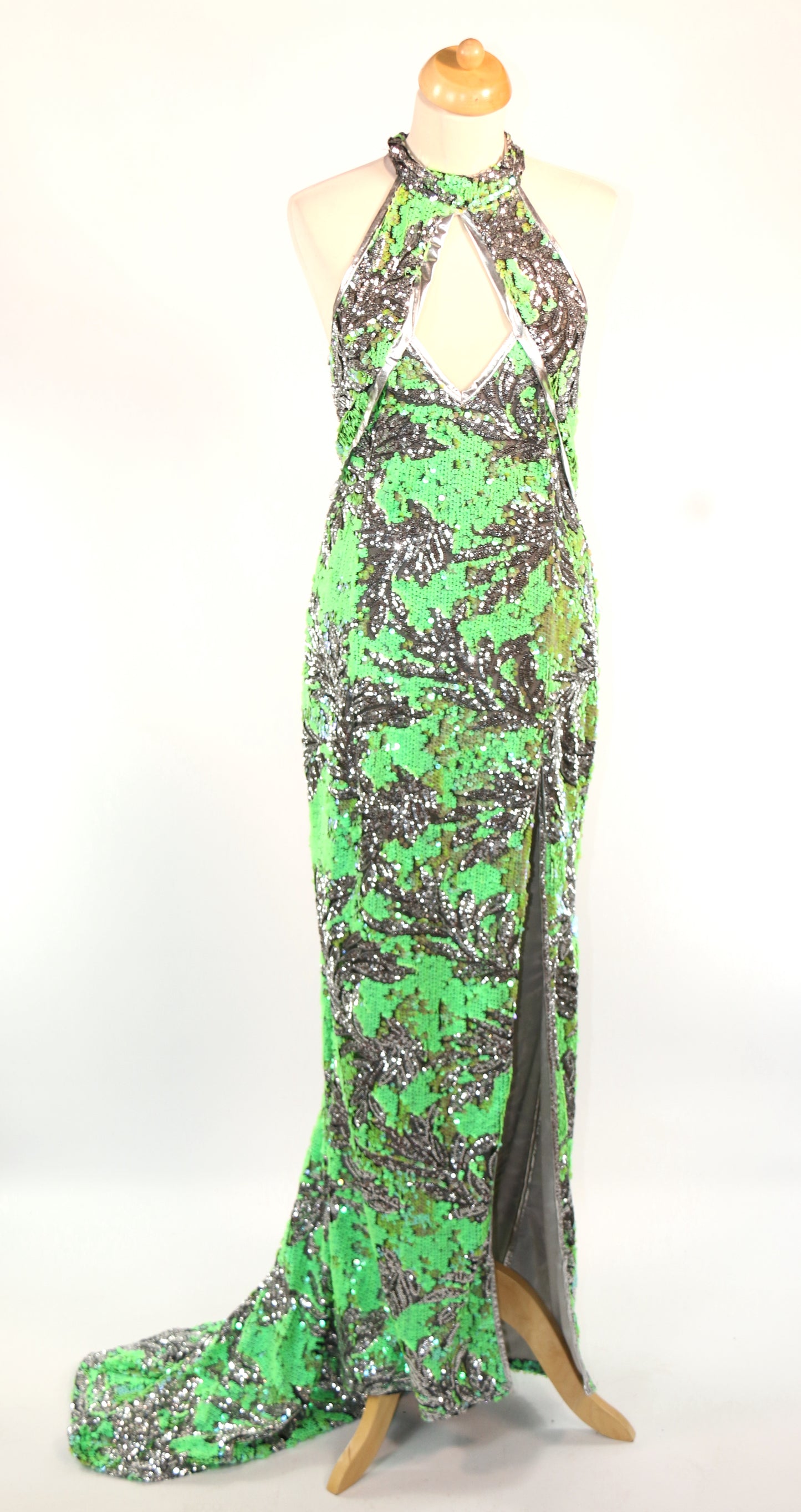 Pink Green Peach Silver Priscilla Diva Gown