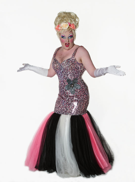 Buffy Dame Pink Black Cheetah Print Fishtale Dress Panto Deluxe
