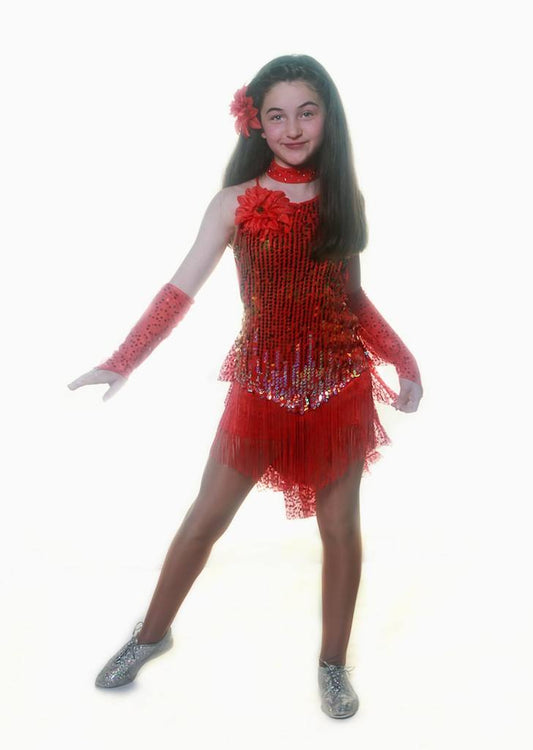 Red Sequin Latin Carnival Dress