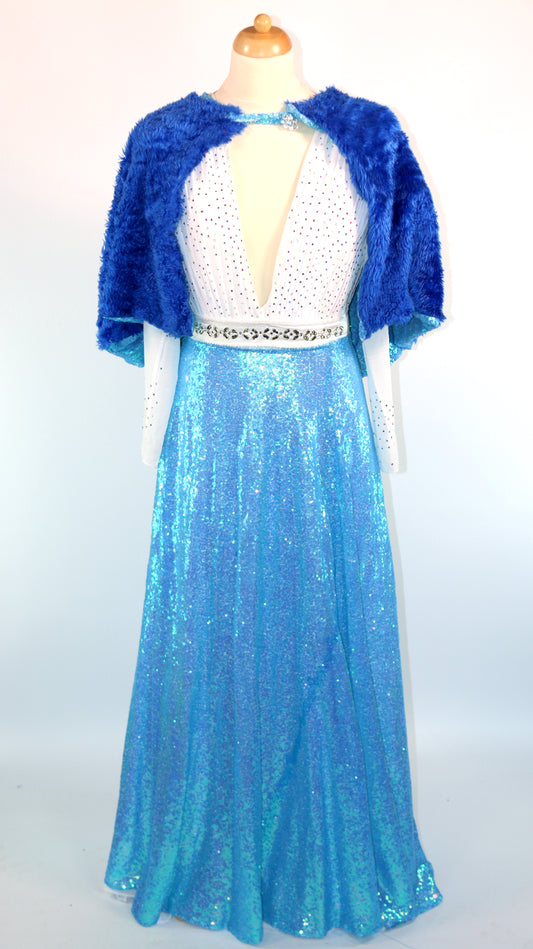 Aqua Blue Sequin Dame Skirt & Cape