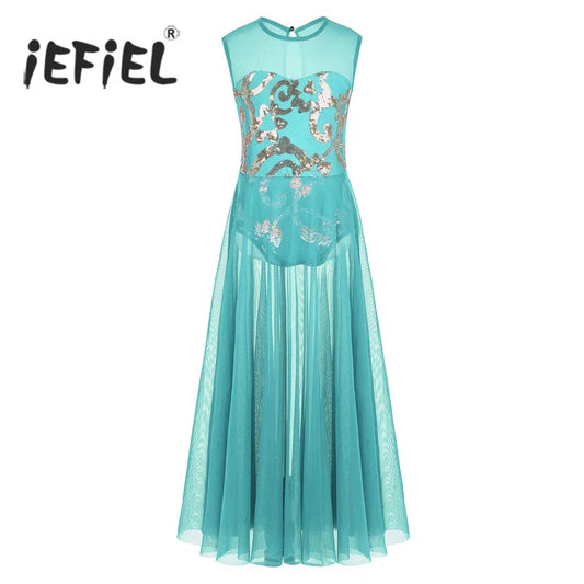 Aqua Gold Sequin Lyrical Dress
