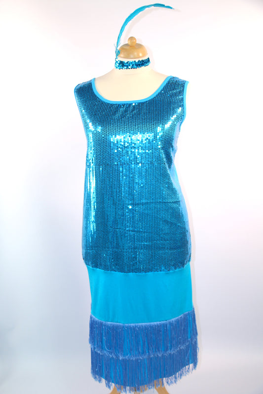Aqua Sequin Drop Waist Flapper Dress