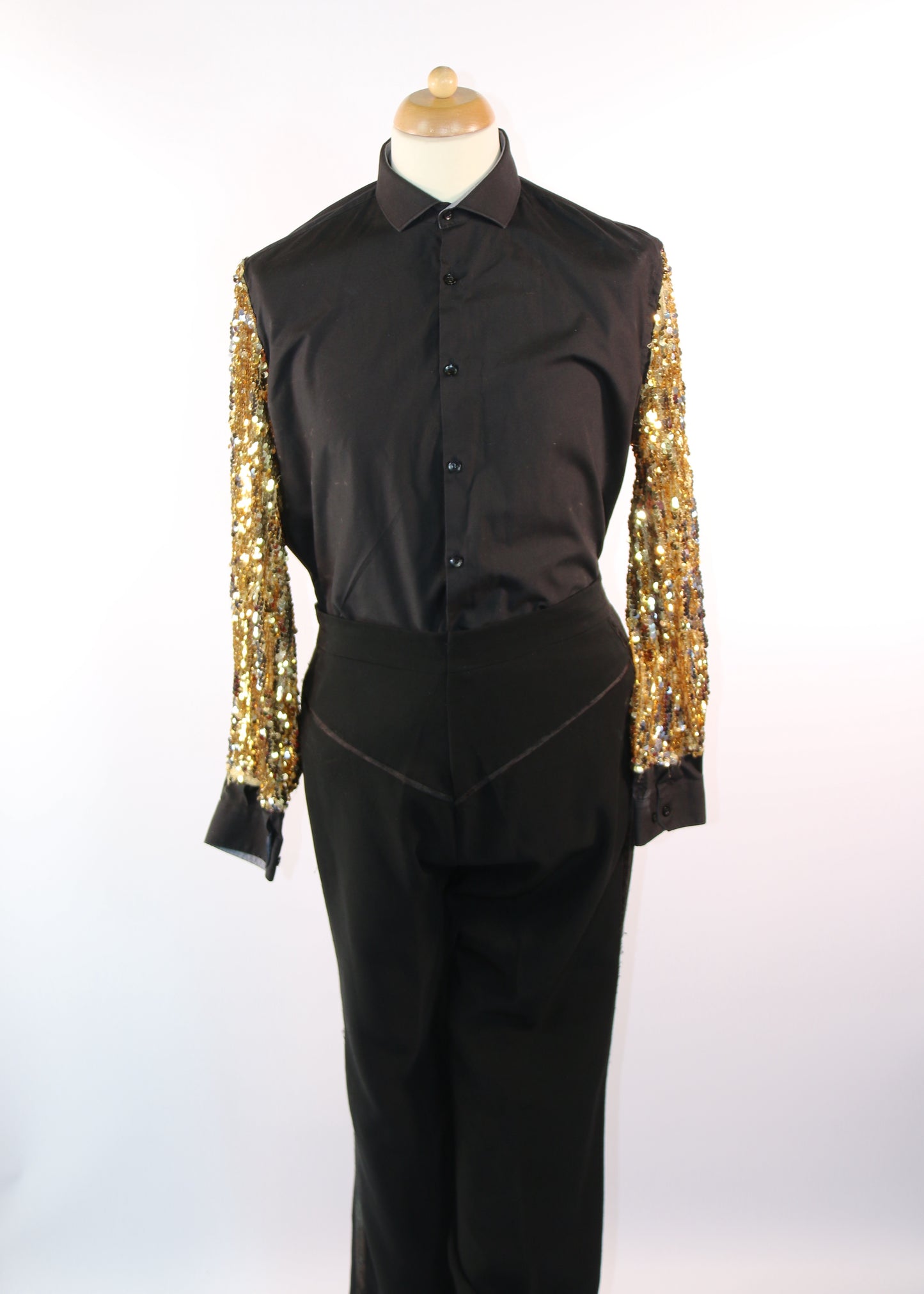 Black Gold Reversible Sequin Sleeves Show Shirt