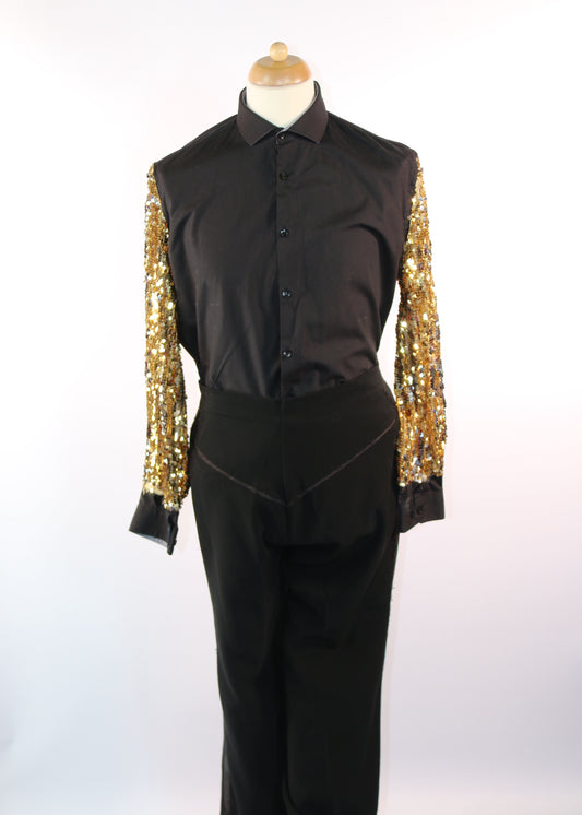 Black Gold Reversible Sequin Sleeves Show Shirt