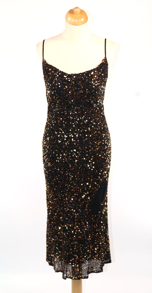 Black Gold Sequin Gown
