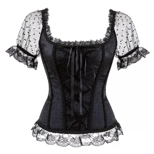 Black Peasant Corset With Sleeve