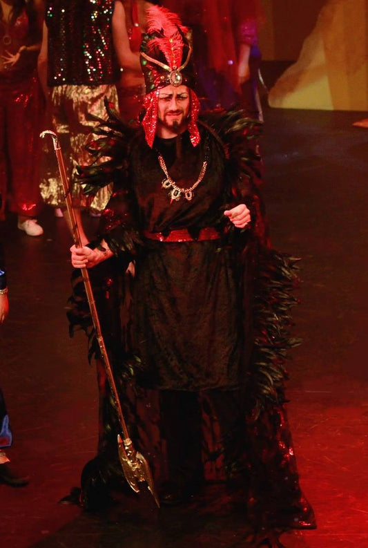Black Mesh With Red Sequin Feather Jafar Cape
