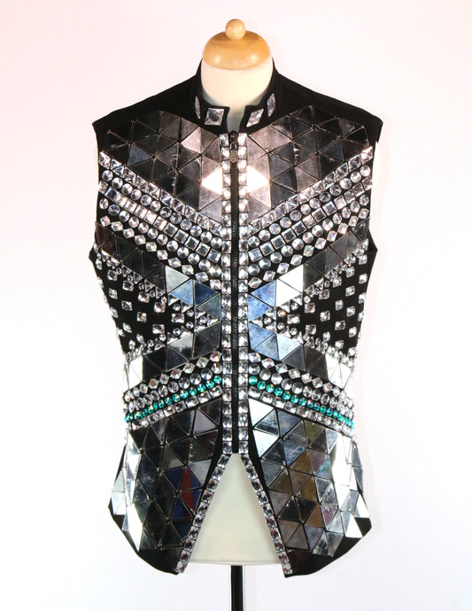 Black Mirrored Long Wizard Tunic Waistcoat