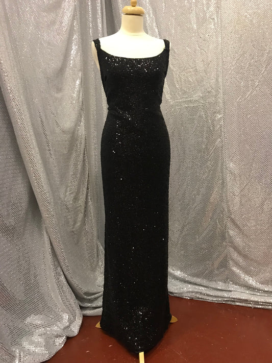 Black Pin Sequin Long Diva Fishscale Dress