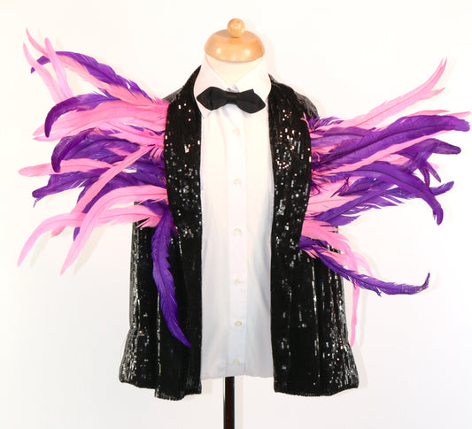 Black Sequin Jacket Purple Feathers