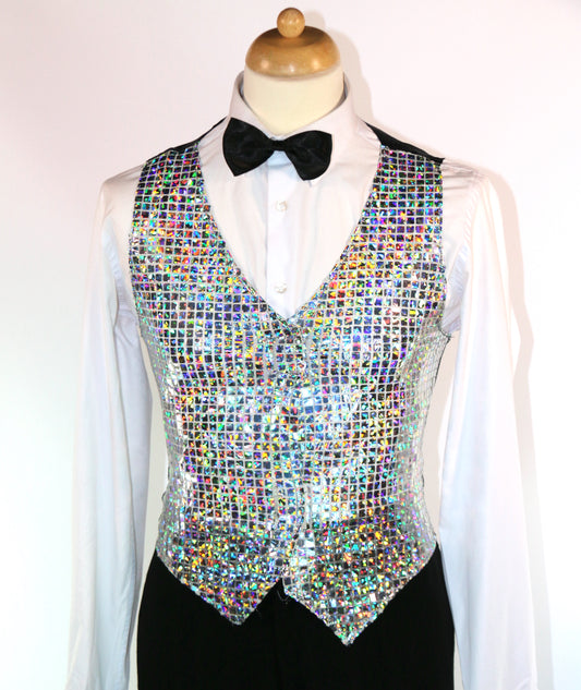 Black Silver Holographic Sequin Waistcoat