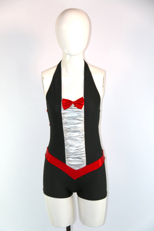 Black Silver Red Dickie Bow Playsuits