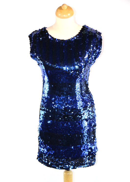 Blue Black Sequin Shift Dress