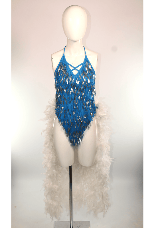 Blue Leaf Showgirl Exotic Leotard