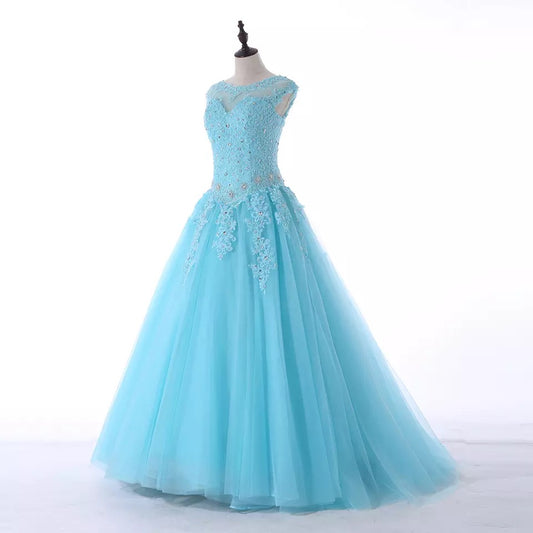 Blue Lace Diamonte Princess Gown