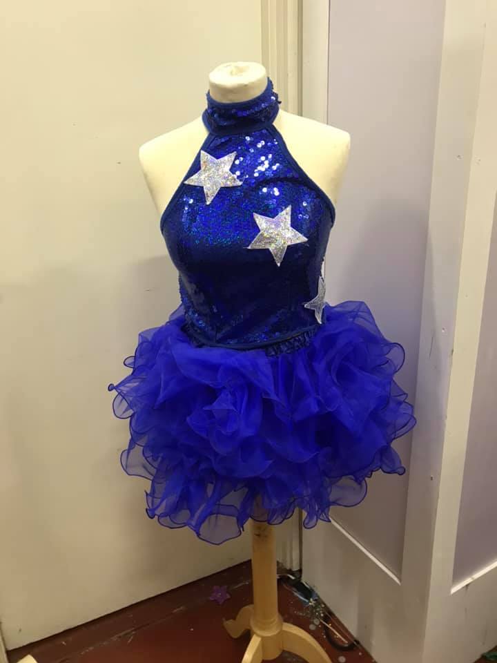 Blue Sequin Halter Tops With Silver Star