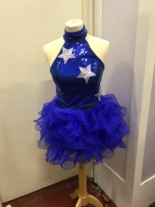 Blue Sequin Halter Tops With Silver Star