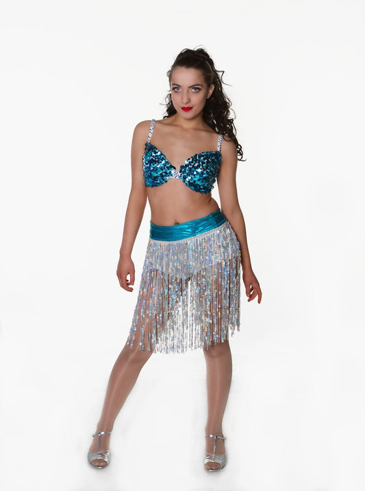 Blue Silver Disk Balroom Two Piece Brassier Top