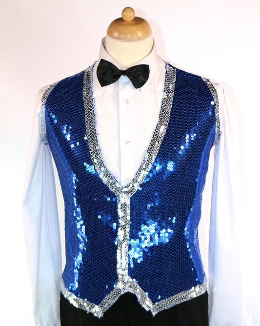 Blue Silver Fishscale Sequin Waistcoat