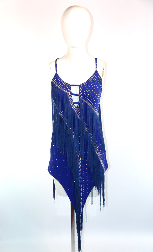 Blue Solo Latin Diamonte Fringe Dress