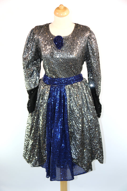 Buffy Dame Black Silver Blue Sequin Dress