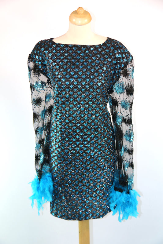 Buffy Dame Blue Peacock Print Dress