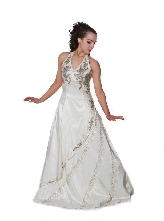 Cream Scatter Beaded Evening Gown
