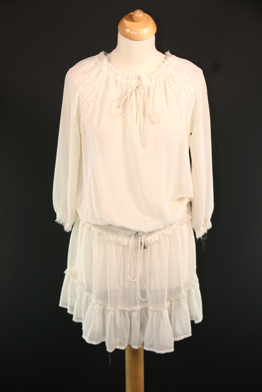Cream Drop Waist Chiffon Ghost Dress