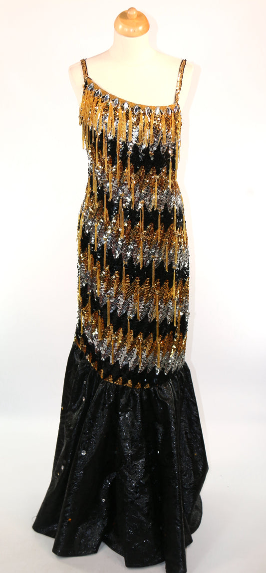 Gold Black Silver Sequin Gown