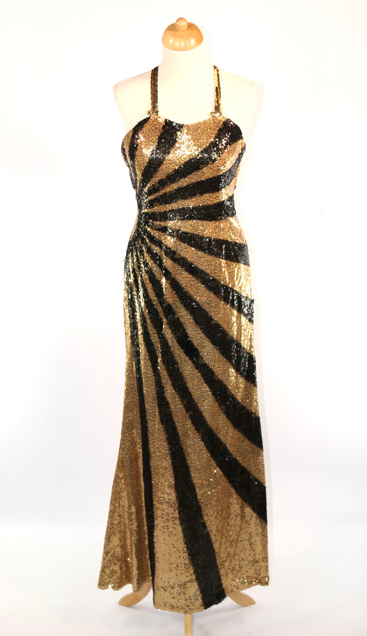 Gold Black Sunray Sequin Diva Dress
