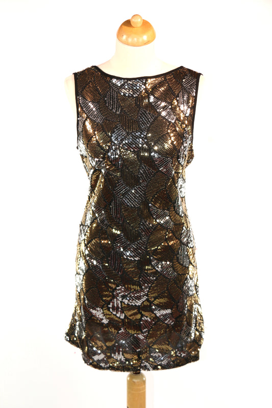 Black Gold Sequin Disco Dress