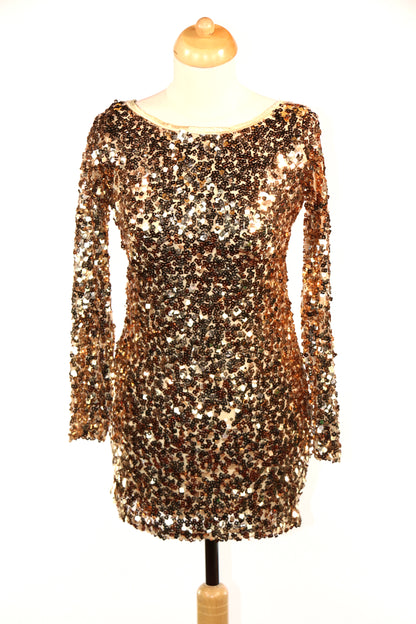 Black Gold Sequin Disco Dress