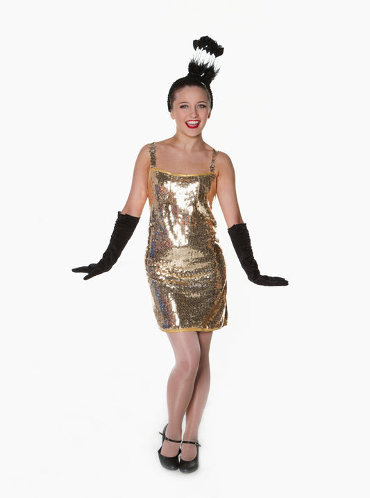 Asian Gold Sequin Strap Dress