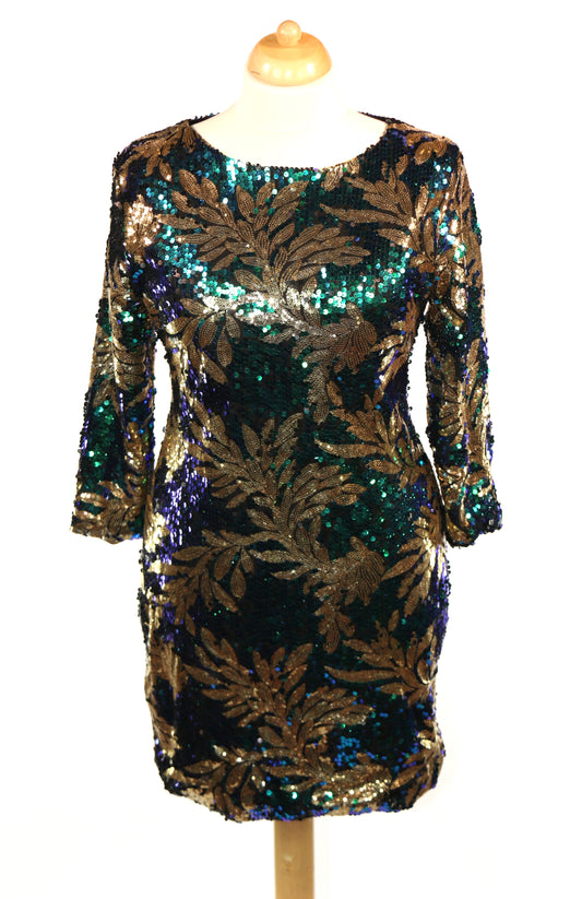 Gold Green Sequin Disco Dress