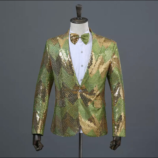 Gold Green Sequin Blazer Jacket
