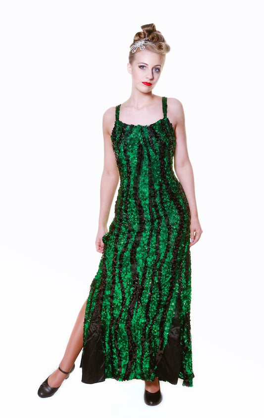 Green Black Diva Sequin Gown