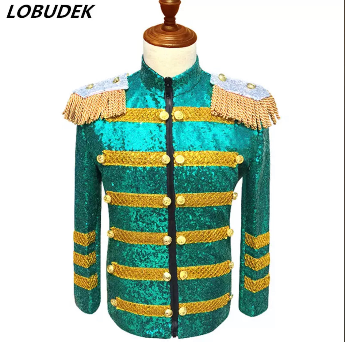 Green Gold Military Sequin Jacket