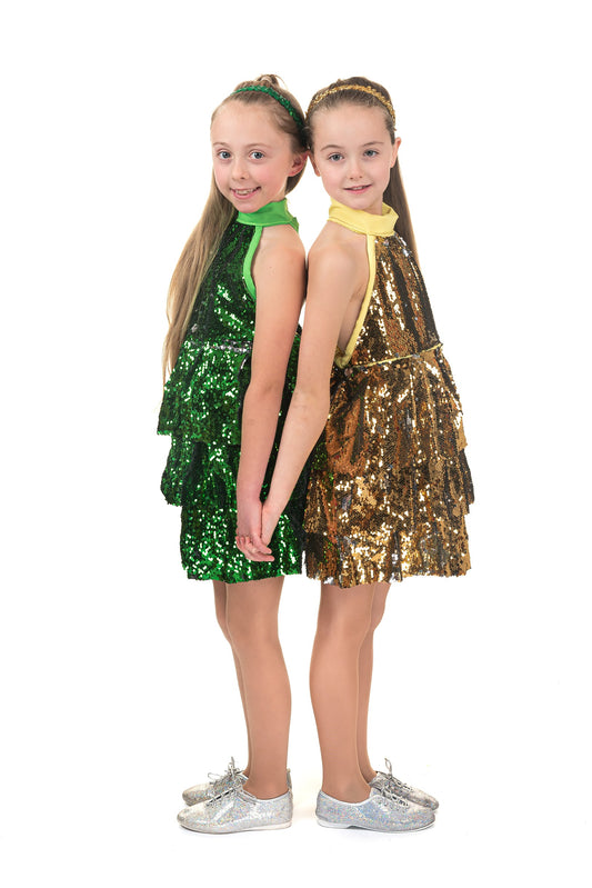 Green Reversible Sequin Ruffle Deluxe Dress